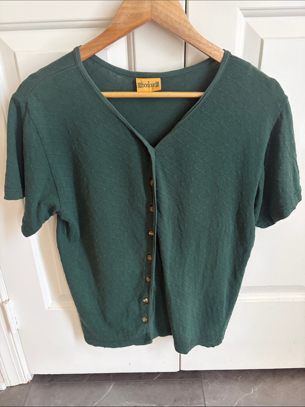 Forest Green  Short Sleeve Button Down Top